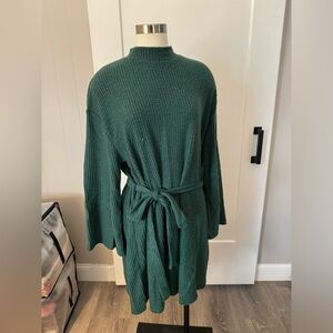 Green Sweater Dress with Tie Waist